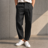 Evora Relaxed Linen Chino Pants in Black