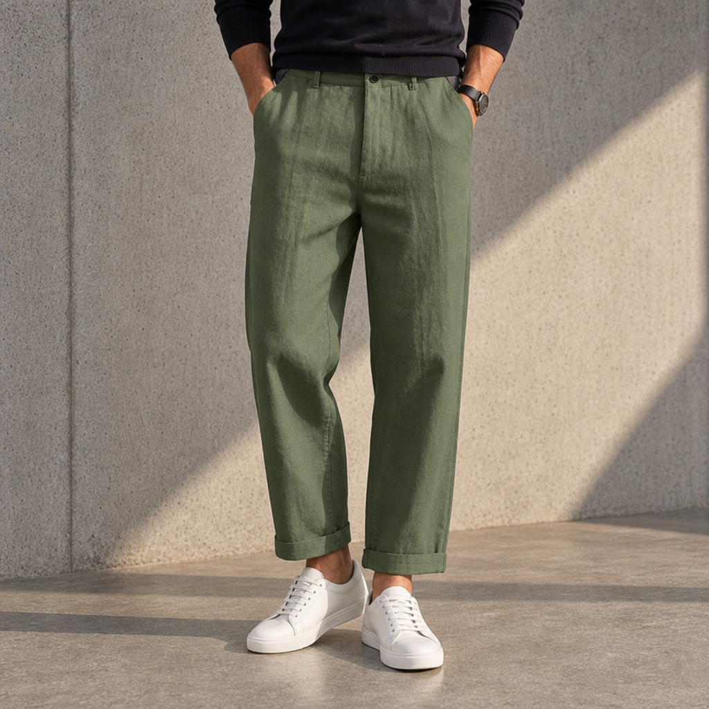 Evora Relaxed Linen Chino Pants in Green