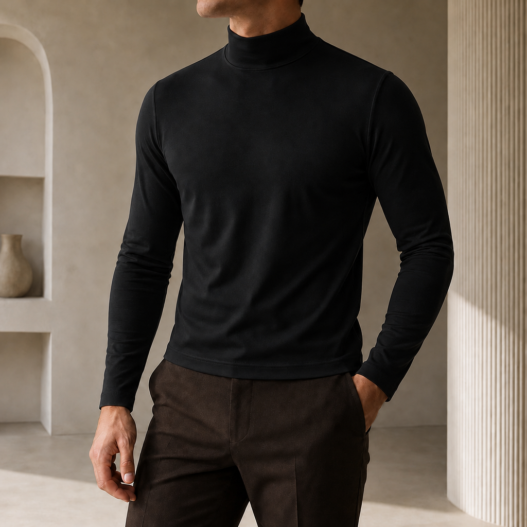 Ferrara Slim Fit Turtleneck Top in Black