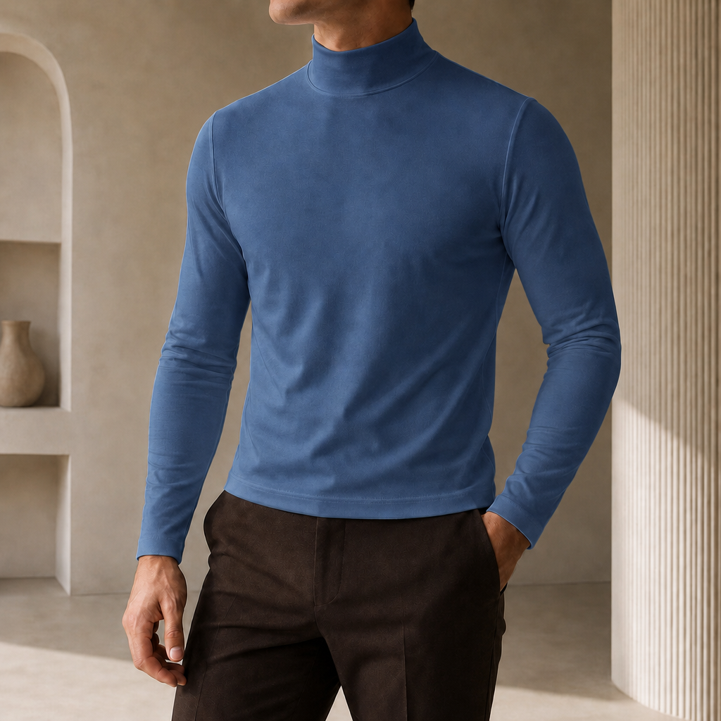 Ferrara Slim Fit Turtleneck Top in Navy