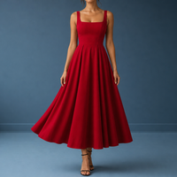 Fiesole Strappy Volume-Hem Midi Dress in Red