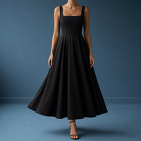 Fiesole Strappy Volume-Hem Midi Dress in Black