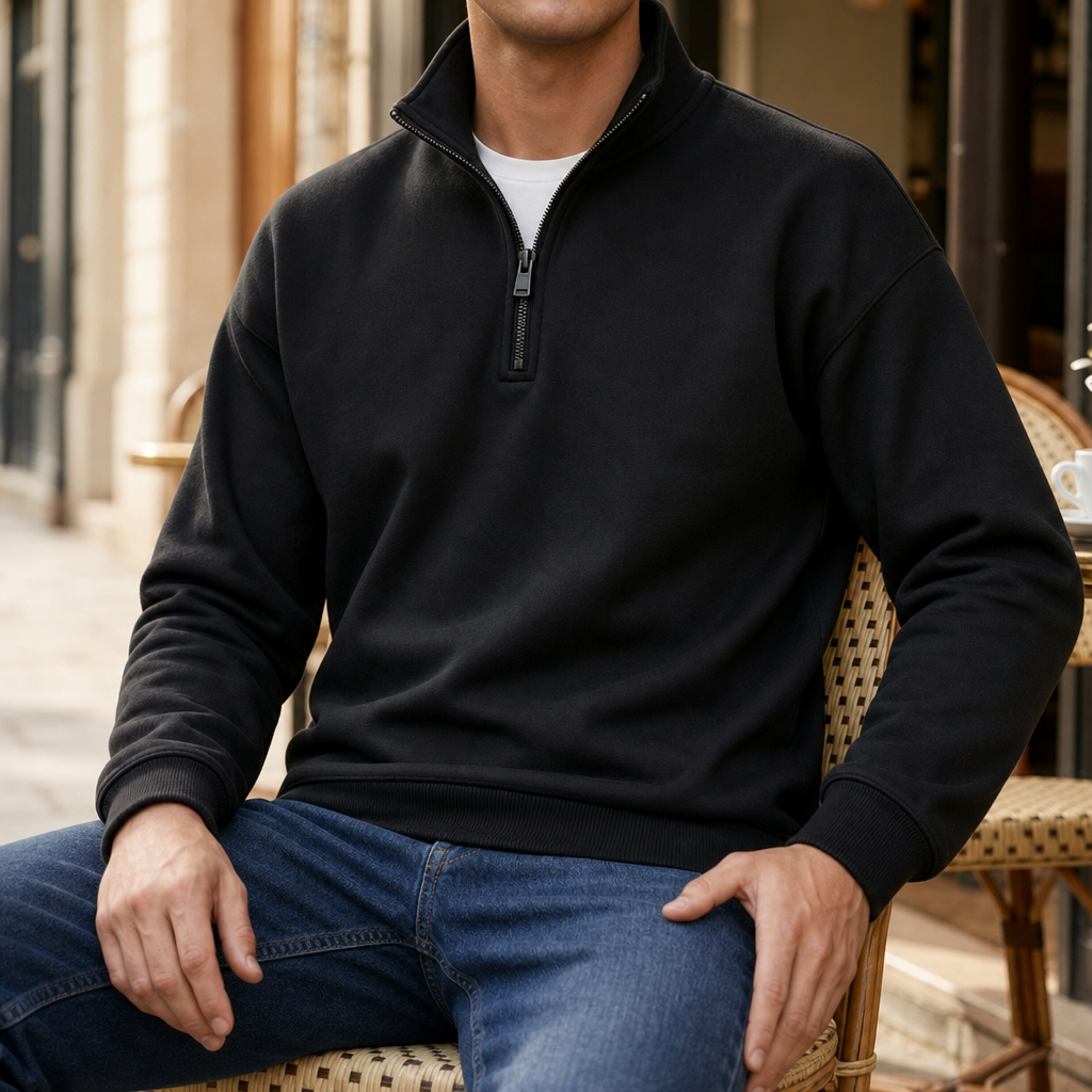 Formentor Quarter-Zip Pullover Sweatshirt in Black