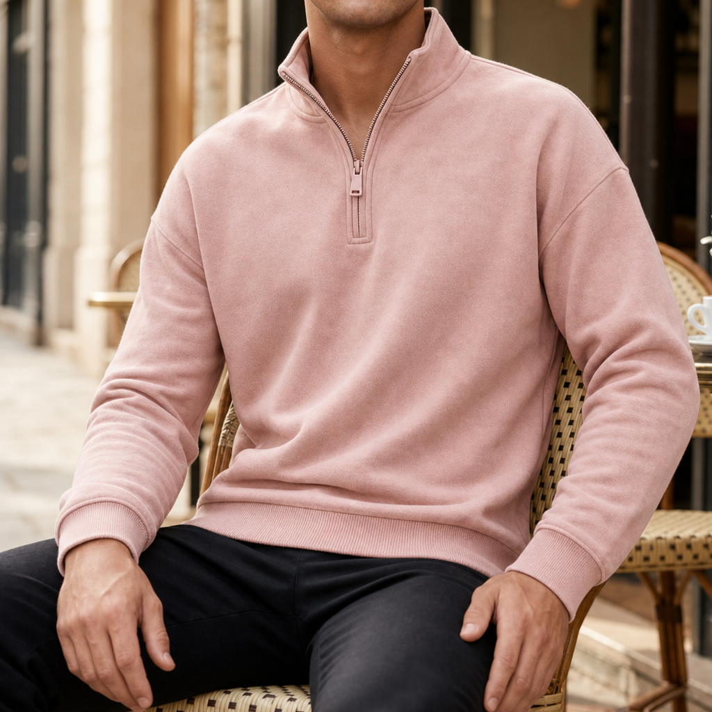 Formentor Quarter-Zip Pullover Sweatshirt in Pink