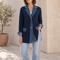 Funchal Denim Trim Cardigan Jacket in Navy Blue