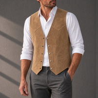 Funchal Western Suede Snap Vest in Beige