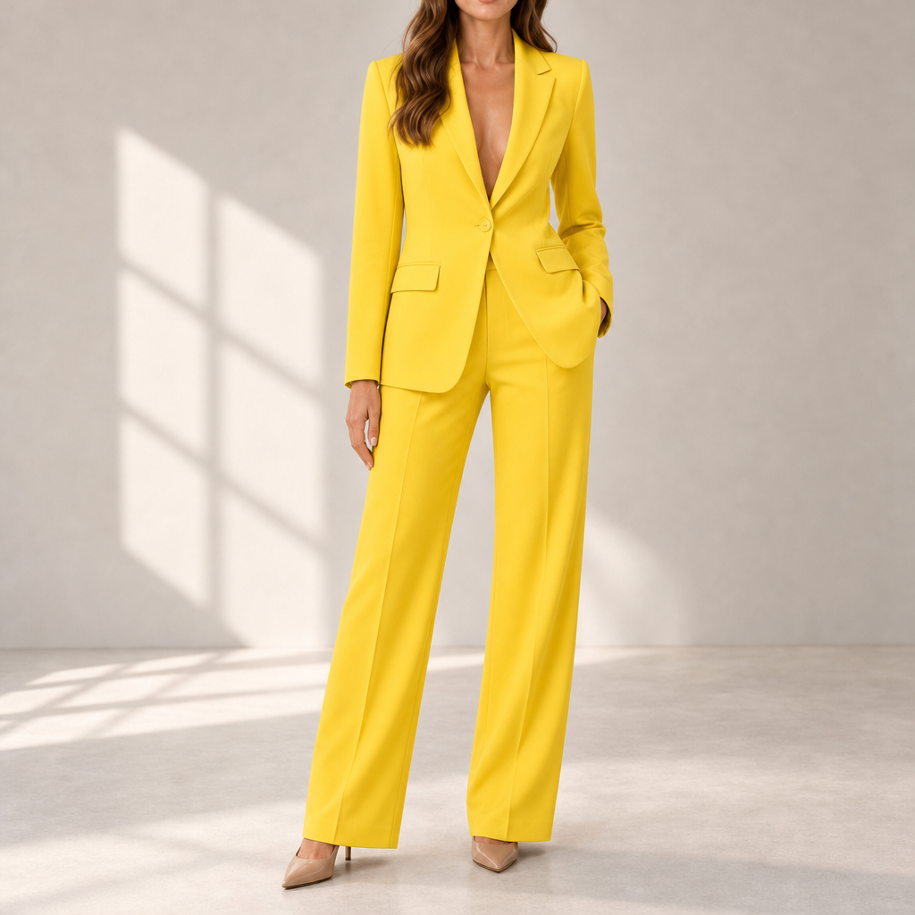 Getaria Tailored Blazer Trouser Set in Yellow