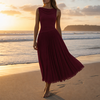 Gijon Pleated Cowl Neck Dress in Burgundy