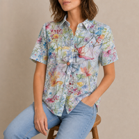 Gozo Floral Button-Up Blouse in Light Blue