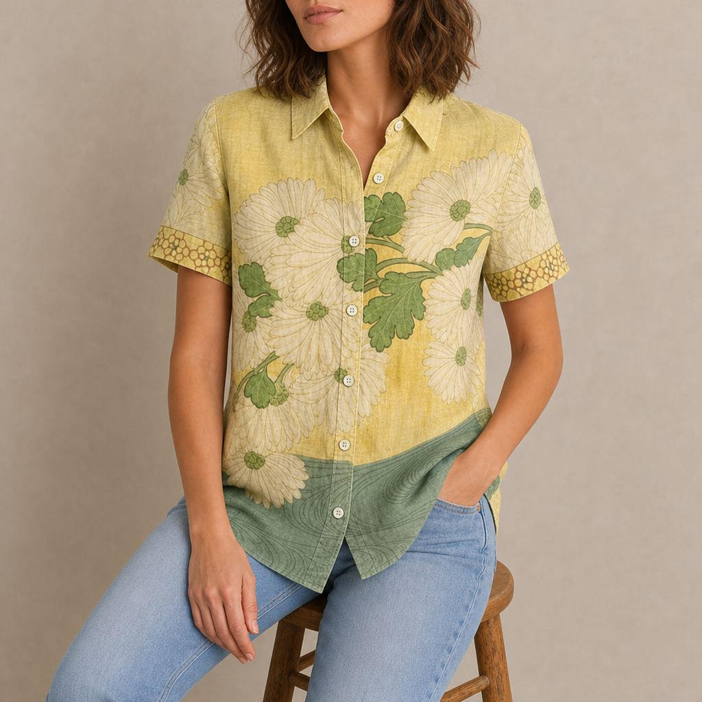 Gozo Floral Button-Up Blouse in Yellow