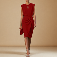 Hydra Ruched Wrap Midi Dress in Red