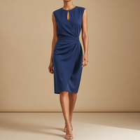 Hydra Ruched Wrap Midi Dress in Navy Blue