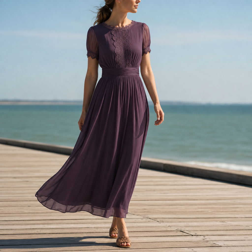 Ithaca Lace Bodice Maxi Dress in Purple