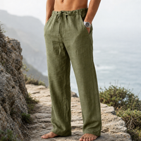 Jerez Linen Drawstring Trousers in Green