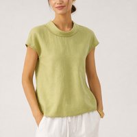 Kakopetria Linen Cap Sleeve Blouse in Sage Apple