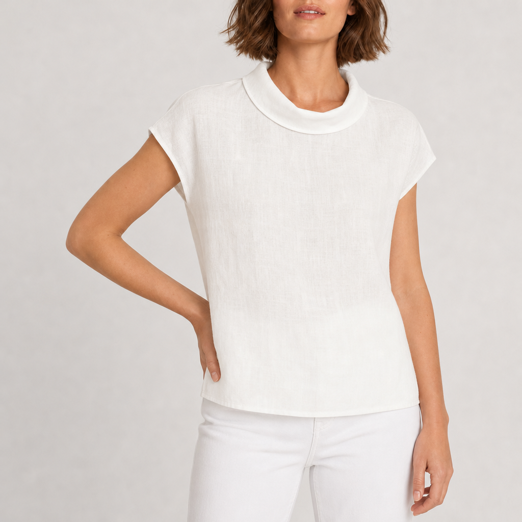 Kakopetria Linen Cap Sleeve Blouse in Optic White