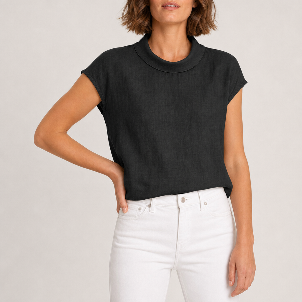 Kakopetria Linen Cap Sleeve Blouse in Charcoal Black