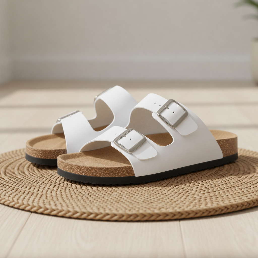 Kardamyli Double Strap Buckle Sandals in White