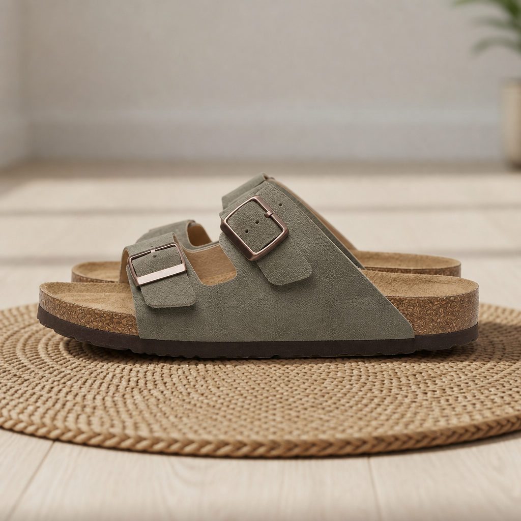 Kardamyli Double Strap Buckle Sandals in Green