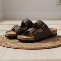 Kardamyli Double Strap Buckle Sandals in Brown