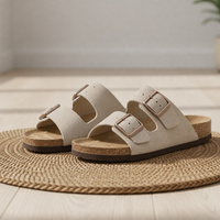 Kardamyli Double Strap Buckle Sandals in Beige