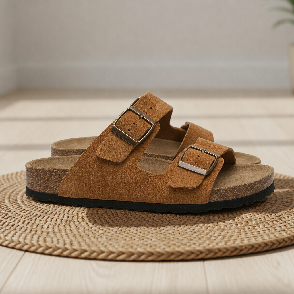 Kardamyli Double Strap Buckle Sandals in Bronze