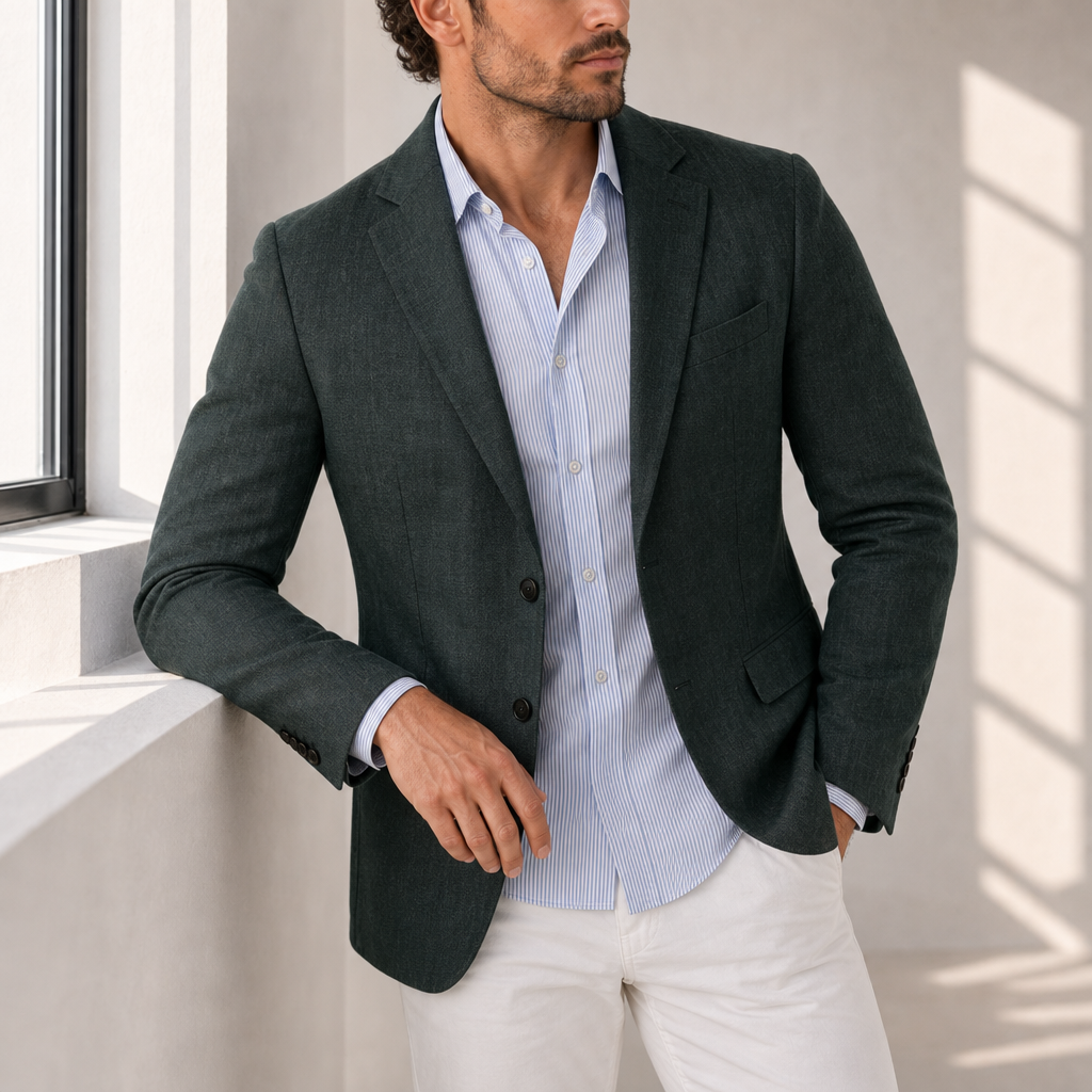 Kea Linen Tailored Blazer in Green