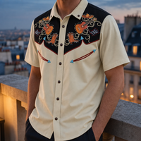 Kyrenia Embroidered Western Shirt in Cream And Black