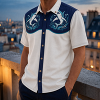 Kyrenia Embroidered Western Shirt in White And Navy Blue