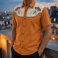 Kyrenia Embroidered Western Shirt in Burnt Orange And Cream