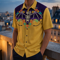 Kyrenia Embroidered Western Shirt in Mustard Yellow And Dark Purple