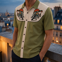 Kyrenia Embroidered Western Shirt in Olive Green And Cream