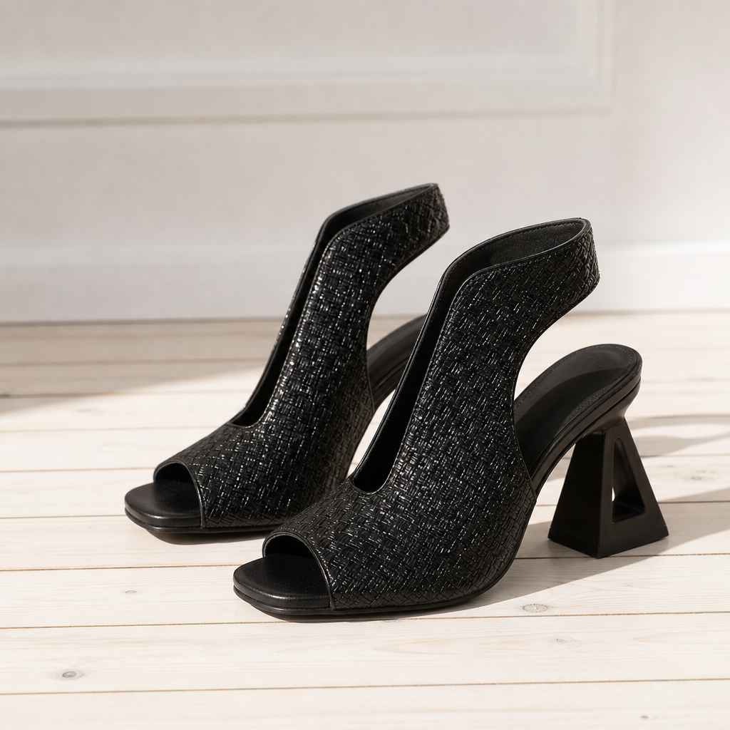 Kyrenia Orthopedic Woven Metallic Slingback Sandals in Black