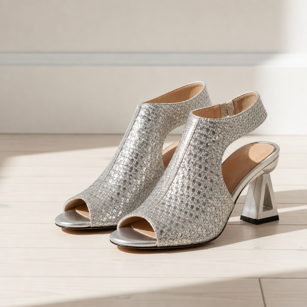 Kyrenia Orthopedic Woven Metallic Slingback Sandals in Silver