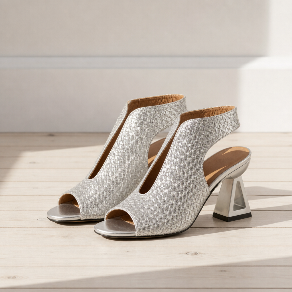 Kyrenia Orthopedic Woven Metallic Slingback Sandals in White