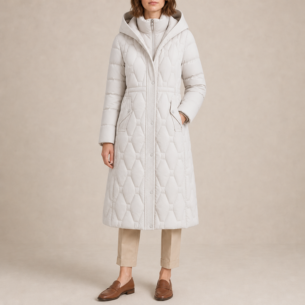 Larnaca Quilted Longline Hooded Coat in White