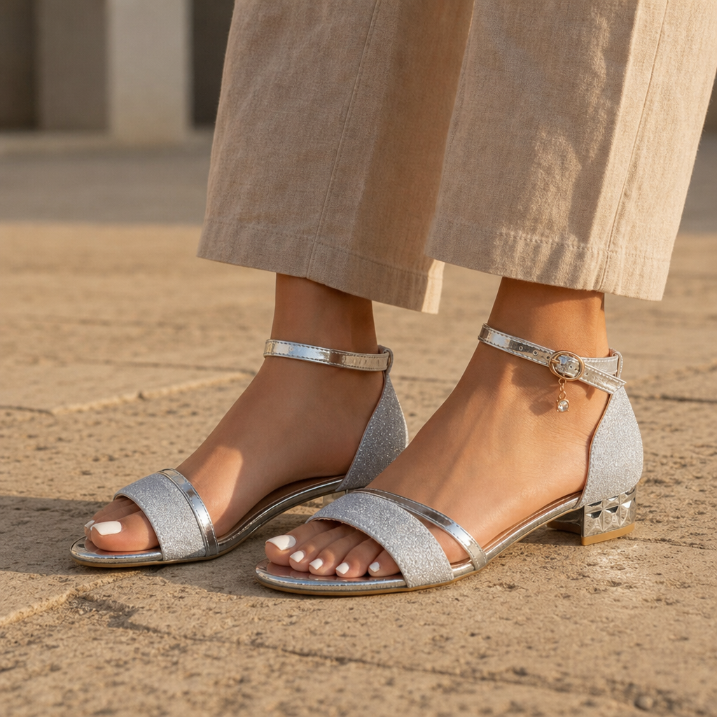 Lerici Orthopedic Gold Block Heel Sandals in Silver