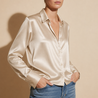 Leros Satin Button-Up Blouse in Champagne