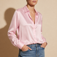 Leros Satin Button-Up Blouse in Pink