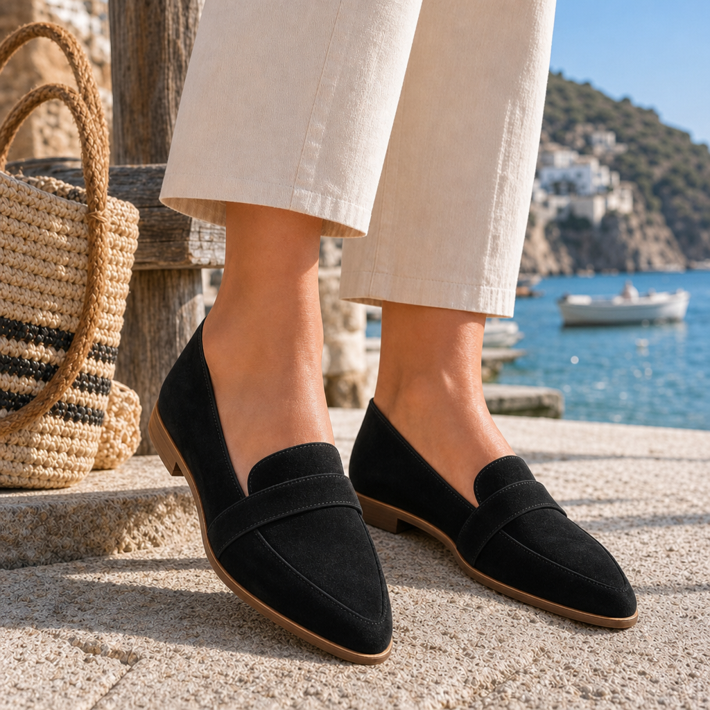 Limassol Orthopedic Soft Suede Loafers in Black