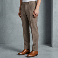 Makarska Herringbone Wool Trousers in Khaki