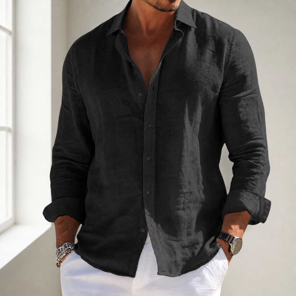 Mallorca Linen Casual Shirt in Black