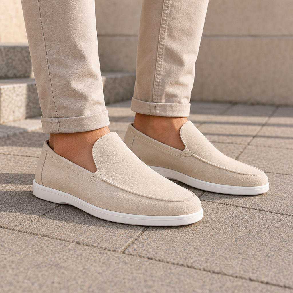Marsaxlokk Suede Slip-On Loafers in Beige