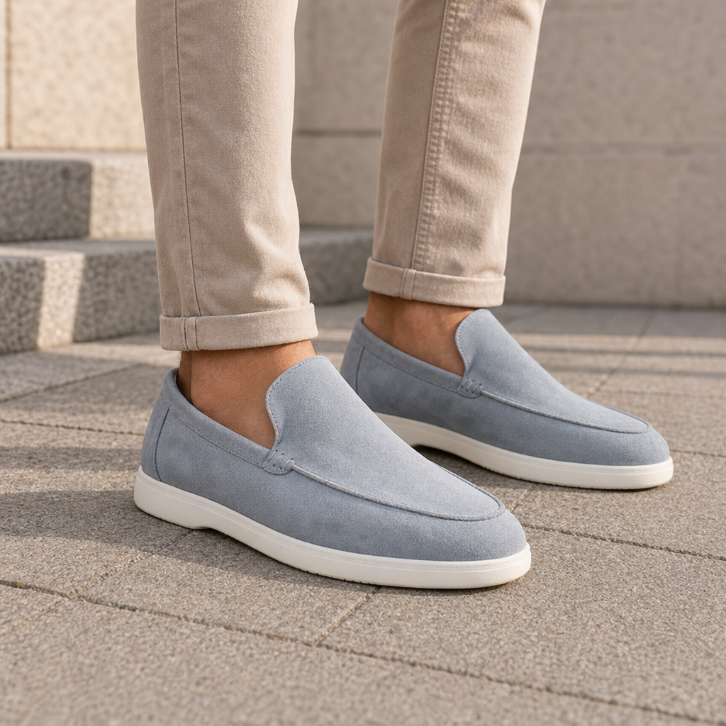Marsaxlokk Suede Slip-On Loafers in Sky Blue