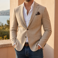 Marvao Slim-Fit Woven Blazer in Beige