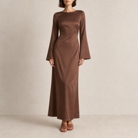 Matera Satin Bell Sleeve Maxi in Brown