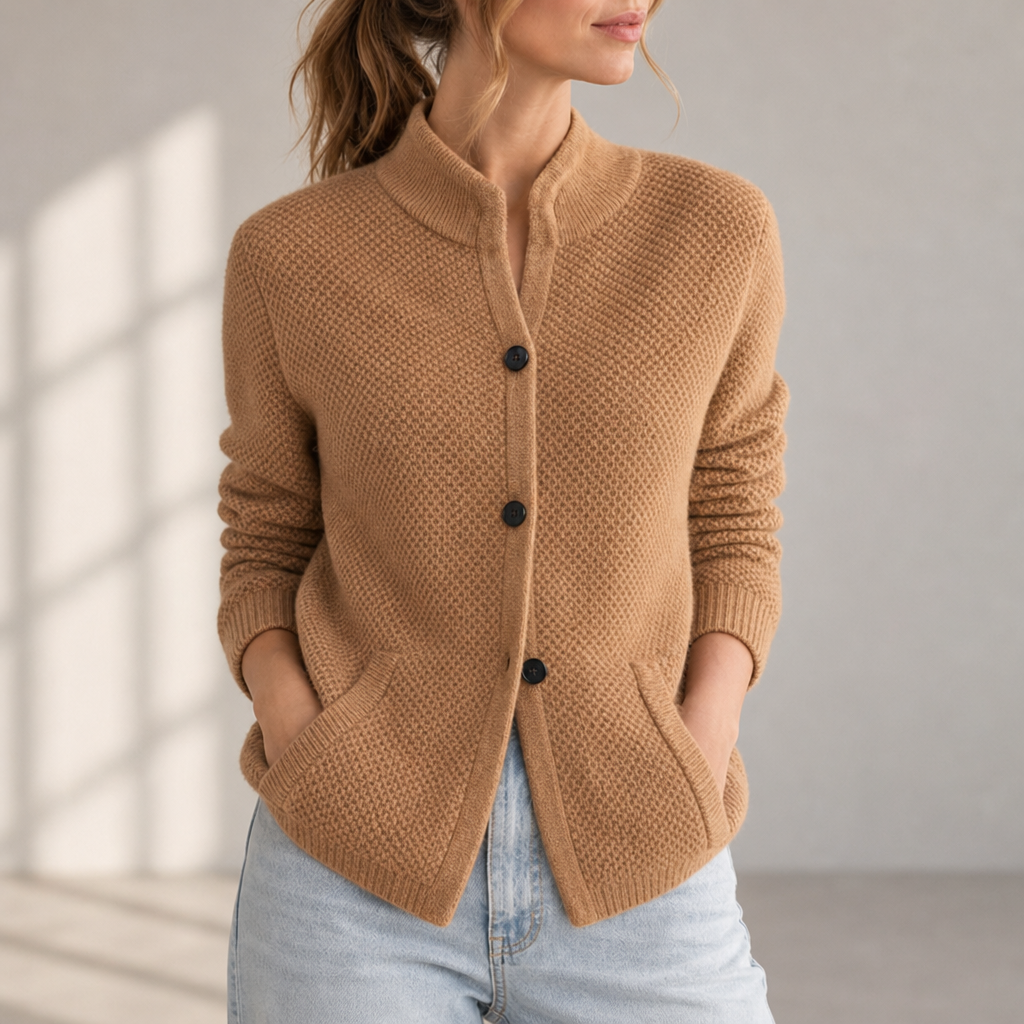 Menerbes Ribbed Knit Cardigan in Camel