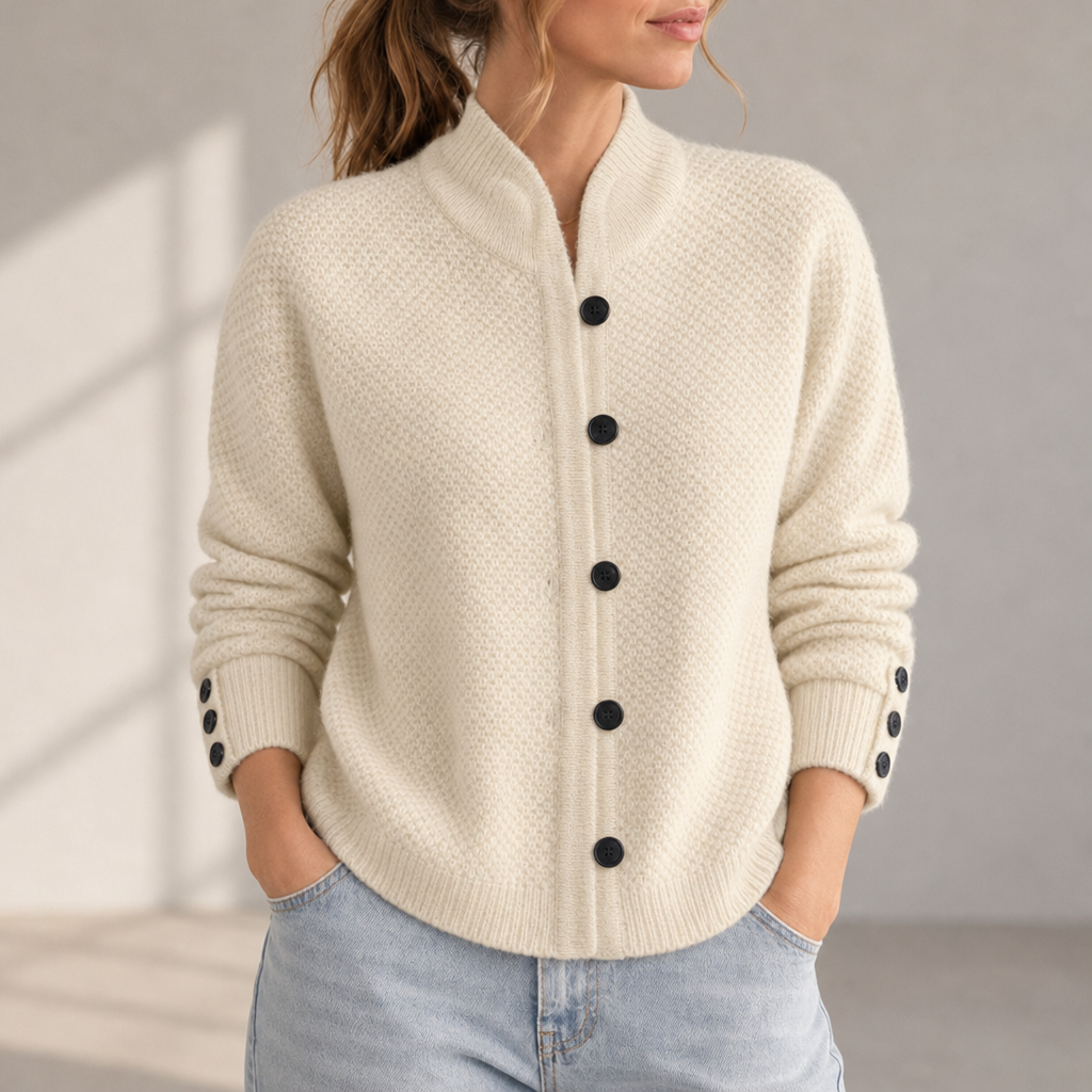 Menerbes Ribbed Knit Cardigan in Off White