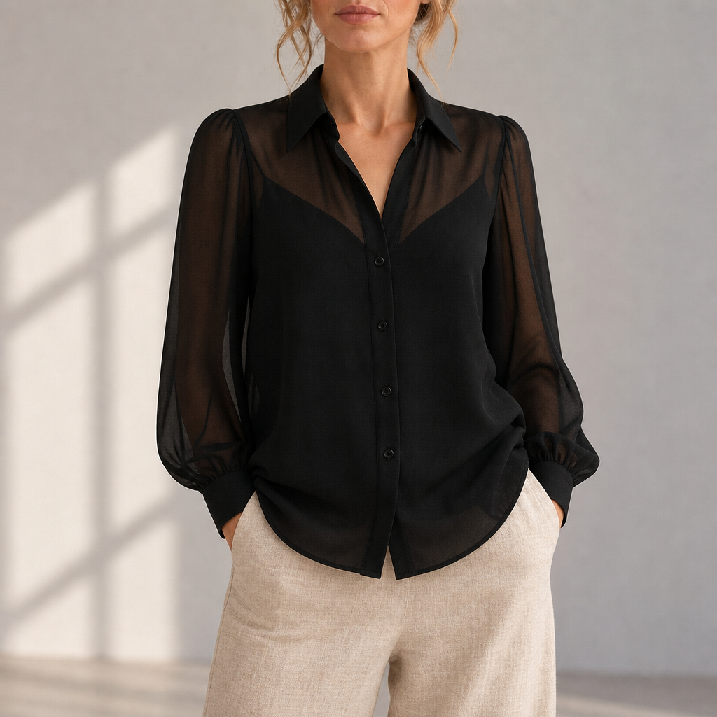 Menerbes Sheer Puff Sleeve Blouse in Black