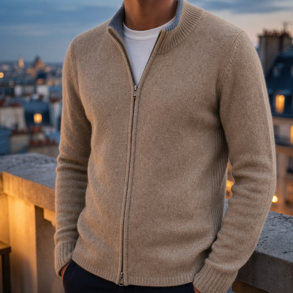Menton Cashmere Zip Cardigan in Khaki